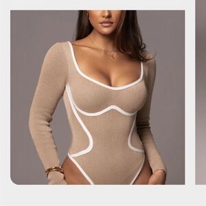 Jluxlabel Beige Unstoppable Piped Knit Bodysuit